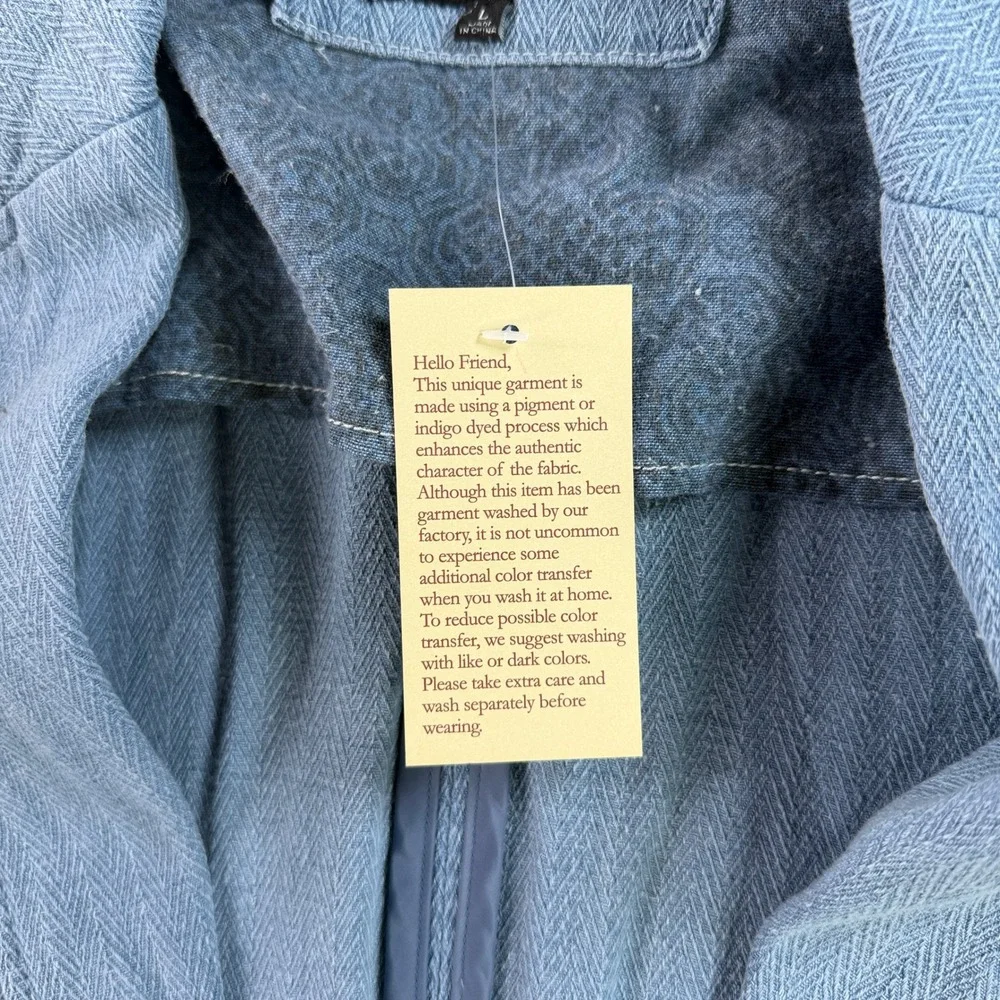 J. Peterman Horseman's Denim Jacket Men Large Light Indigo Linen Cotton J8678